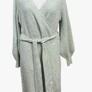 Lane Bryant Light Sage Green Ribbed Wrap Midi Dress